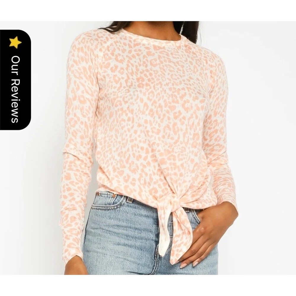 Olivaceous Animal Orange Print Long Sleeve Crop Wool Blend Top Sweater Small